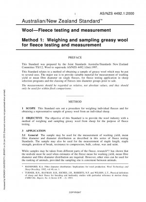 Wool - Fleece Testing and Measurement Method 1: Weighing and Sampling Greasy Wool for Fleece Testing and Measurement
