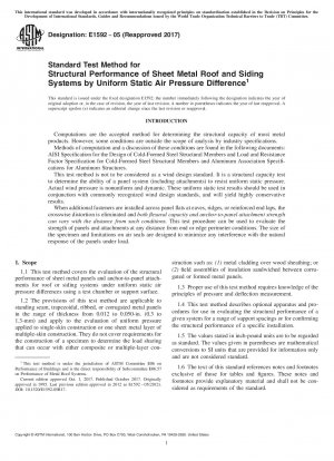 Standard Test Method for Structural Performance of Sheet Metal Roof and Siding Systems by Uniform Static Air Pressure Difference