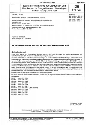 Rubber materials for seals and diaphragms for gas appliances and gas equipmemt; German version EN 549:1994