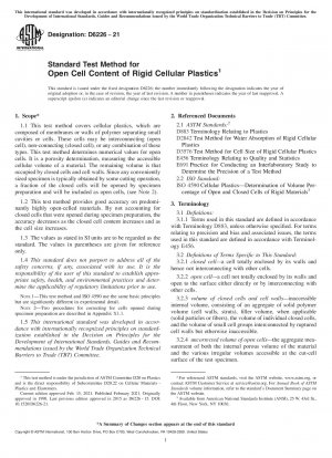 Standard Test Method for Open Cell Content of Rigid Cellular Plastics