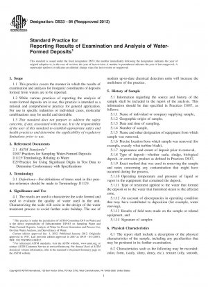 Standard Practice for  Reporting Results of Examination and Analysis of Water-Formed Deposits