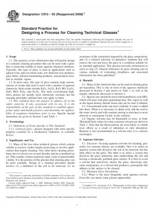 Standard Practice for  Designing a Process for Cleaning Technical Glasses