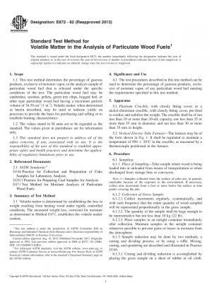 Standard Test Method for  Volatile Matter in the Analysis of Particulate Wood Fuels
