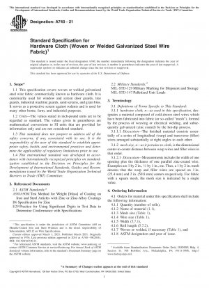 Standard Specification for Hardware Cloth (Woven or Welded Galvanized Steel Wire Fabric)