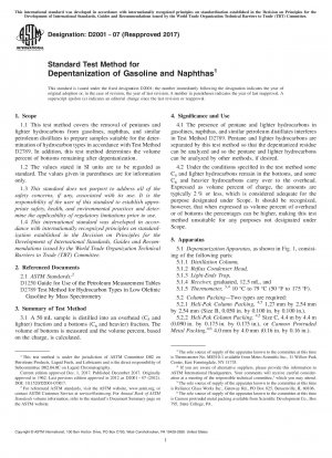 Standard Test Method for Depentanization of Gasoline and Naphthas