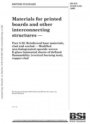 Materials for printed boards and other interconnecting structures - Reinforced base materials, clad and unclad - Modified non-halogenated epoxide woven E-glass laminated sheets of defined flammability (vertical burning test), copper-clad