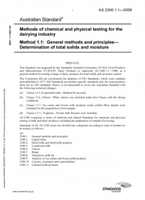 General Methods and Principles of Chemical and Physical Testing Methods for the Dairy Industry Determination of Total Solids and Moisture