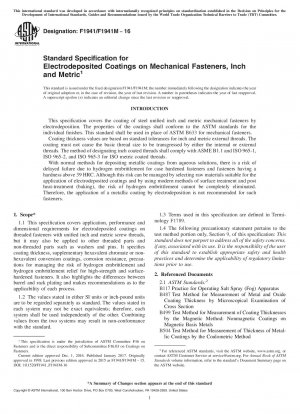 Standard Specification for  Electrodeposited Coatings on Mechanical Fasteners, Inch and  Metric