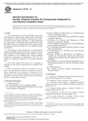 Standard Specification for Nuclear Graphite Suitable for Components Subjected to Low Neutron Irradiation Dose
