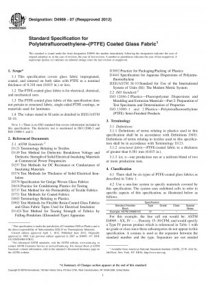 Standard Specification for  Polytetrafluoroethylenendash;(PTFE) Coated Glass Fabric