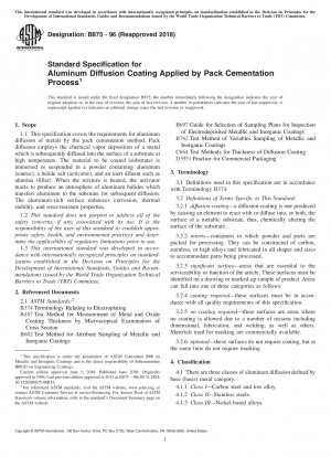 Standard Specification for Aluminum Diffusion Coating Applied by Pack Cementation Process