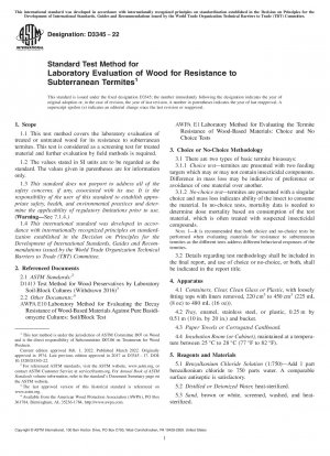 Standard Test Method for Laboratory Evaluation of Wood for Resistance to Subterranean Termites