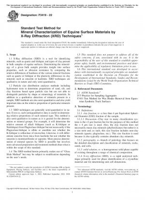 Standard Test Method for Mineral Characterization of Equine Surface Materials by X-Ray Diffraction (XRD) Techniques