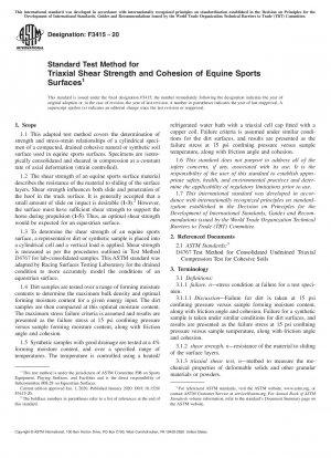 Standard Test Method for Triaxial Shear Strength and Cohesion of Equine Sports Surfaces