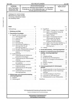 Catalogues for machine design - Mechanisms for motion transfer - Converting unidirectional rotation into oscillating motion