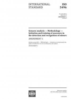Sensory analysis - Methodology - Initiation and training of assessors in the detection and recognition of odours; Amendment 1