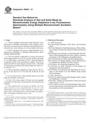 Standard Test Method for Elemental Analysis of Soil and Solid Waste by Monochromatic Energy Dispersive X-ray Fluorescence Spectrometry Using Multiple Monochromatic Excitation Beams
