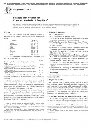 Standard Test Methods for Chemical Analysis of Beryllium