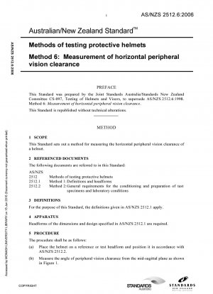 Methods of testing protective helmets Method 6: Measurement of horizontal peripheral vision clearance