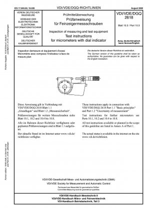 Inspection of measuring and test equipment - Test instructions for micrometers with dial indicator