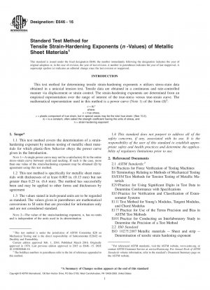 Standard Test Method for  Tensile Strain-Hardening Exponents (<emph type="bdit">n</emph  > -Values) of Metallic Sheet Materials