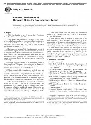 Standard Classification of  Hydraulic Fluids for Environmental Impact