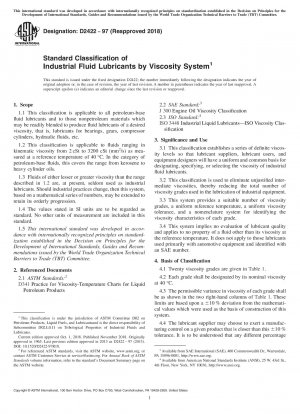 Standard Classification of Industrial Fluid Lubricants by Viscosity System