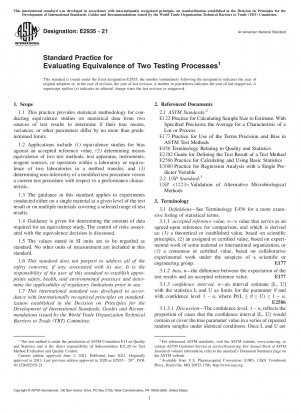 Standard Practice for Evaluating Equivalence of Two Testing Processes