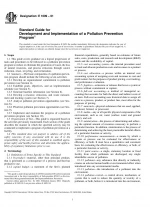 Standard Guide for Development and Implementation of a Pollution Prevention Program 