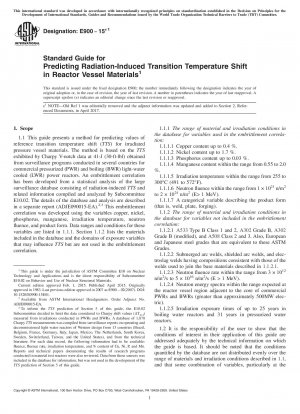 Standard Guide for Predicting Radiation-Induced Transition Temperature Shift in Reactor Vessel Materials