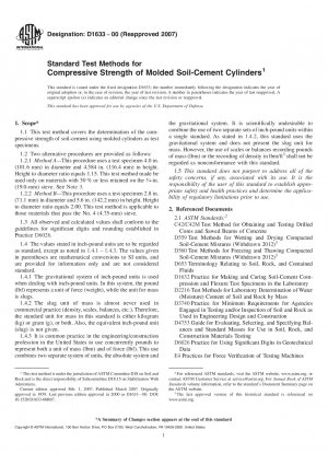 Standard Test Methods for Compressive Strength of Molded Soil-Cement Cylinders
