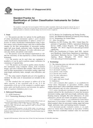 Standard Practice for Qualification of Cotton Classification Instruments for Cotton Marketing