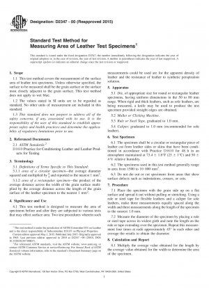 Standard Test Method for Measuring Area of Leather Test Specimens
