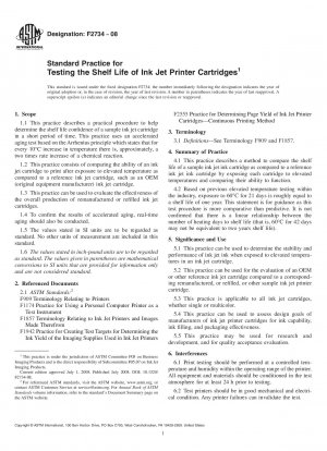 Standard Practice for Testing the Shelf Life of Ink Jet Printer Cartridges