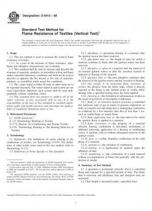 Standard Test Method for Flame Resistance of Textiles (Vertical Test)