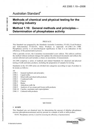 Methods of chemical and physical testing for the dairying industry Method 1.10: General methods and principles— Determination of phosphatase activity