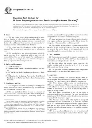 Standard Test Method for  Rubber Property&x2014;Abrasion Resistance (Footwear Abrader)