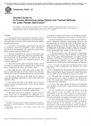 Standard Guide for In-Process Monitoring Using Optical and Thermal Methods for Laser Powder Bed Fusion