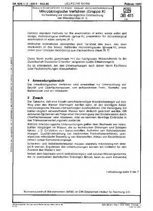 German standard methods for the examination of water, waste water and sludge; Microbiological methods (Group K); Preparation for the microbiological examination of water samples (K1)