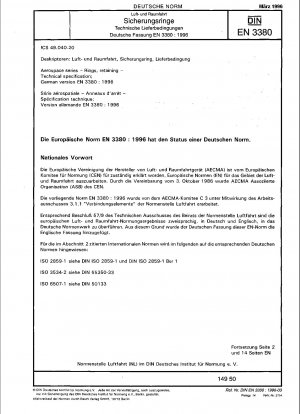 Aerospace series - Rings, retaining - Technical specification; German version EN 3380:1996