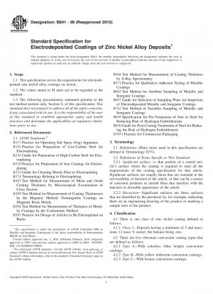Standard Specification for Electrodeposited Coatings for Zinc Nickel Alloy Deposits