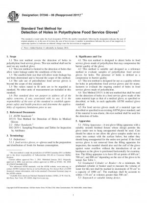 Standard Test Method for Detection of Holes in Polyethylene Food Service Gloves