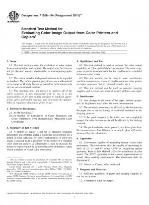 Standard Test Method for Evaluating Color Image Output from Color Printers and Copiers