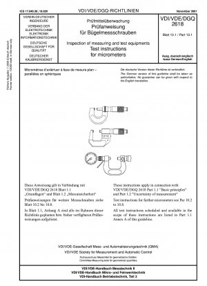 Inspection of measuring and test equipments - Test instructions for micrometers