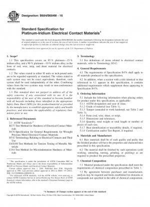 Standard Specification for Platinum-Iridium Electrical Contact Materials