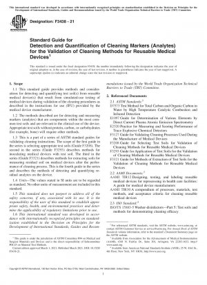 Standard Guide for Detection and Quantification of Cleaning Markers (Analytes) for the Validation of Cleaning Methods for Reusable Medical Devices