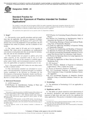 Standard Practice for Xenon-Arc Exposure of Plastics Intended for Outdoor Applications