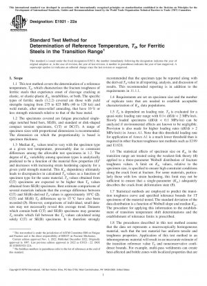Standard Test Method for Determination of Reference Temperature, <emph type="bdit">T<inf >0</inf></emph>, for Ferritic Steels in the Transition Range