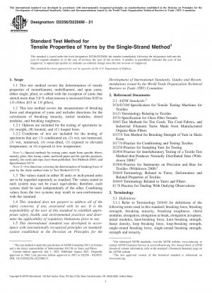 Standard Test Method for Tensile Properties of Yarns by the Single-Strand Method