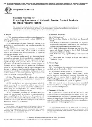 Standard Practice for Preparing Specimens of Hydraulic Erosion Control Products for Index Property Testing